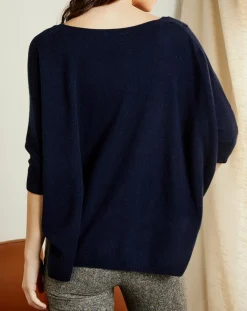 Pull poncho 100% Cachemire Marilyn Col V bleu profond
