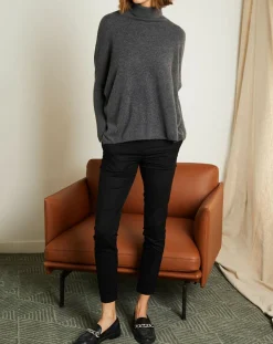 Pull poncho 100% Cachemire Olivia Col roulé gris chiné foncé