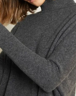 Pull poncho 100% Cachemire Olivia Col roulé gris chiné foncé
