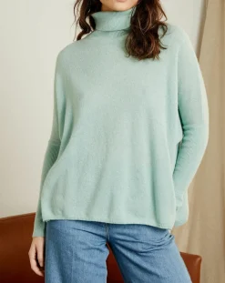 Pull poncho 100% Cachemire Olivia Col roulé amande