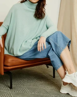 Pull poncho 100% Cachemire Olivia Col roulé amande