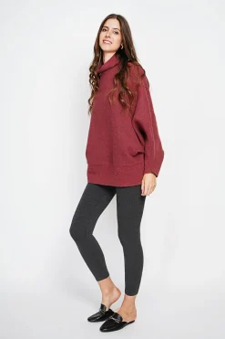 Pull poncho col roulé bordeaux
