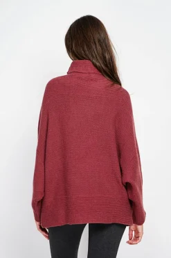 Pull poncho col roulé bordeaux