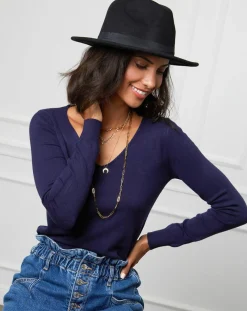 Pull Romane à Col V marine