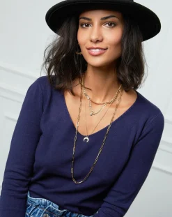 Pull Romane à Col V marine