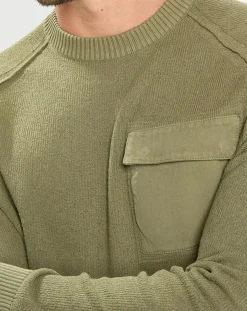 Pull Rond Raglan Poche Poitrine kaki