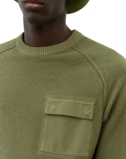 Pull Rond Raglan Poche Poitrine kaki