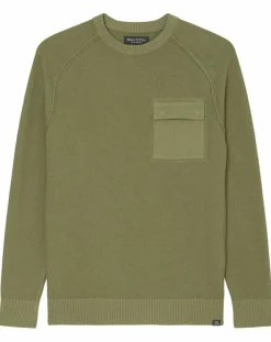 Pull Rond Raglan Poche Poitrine kaki