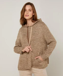 Pull Saadiya à capuche chiné marron