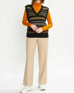 Pull sans manches col V multicolore