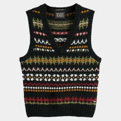 Pull sans manches col V multicolore