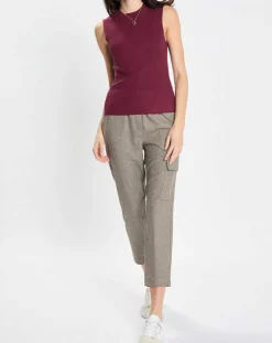 Pull sans manches côtelé rouge foncé