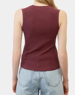 Pull sans manches côtelé rouge foncé