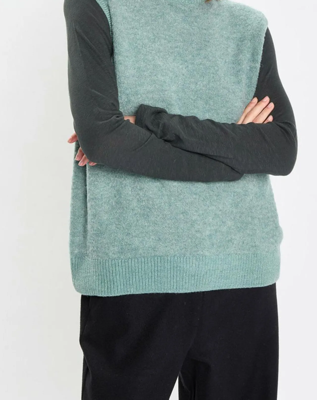 Pull sans manches en Laine & Alpaga mélangés vert