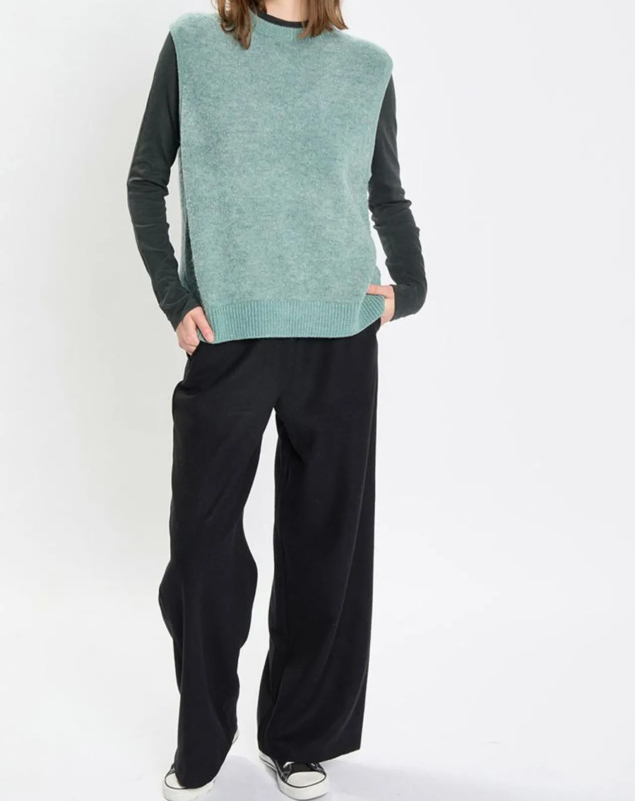 Pull sans manches en Laine & Alpaga mélangés vert