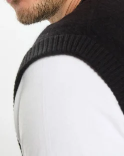 Pull sans manches en Laine & Coton noir