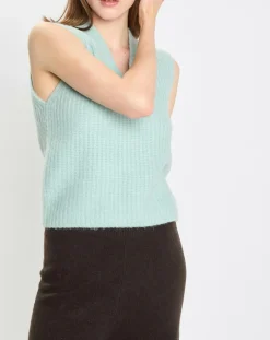 Pull sans manches en Laine & Alpaga mélangés bleu clair