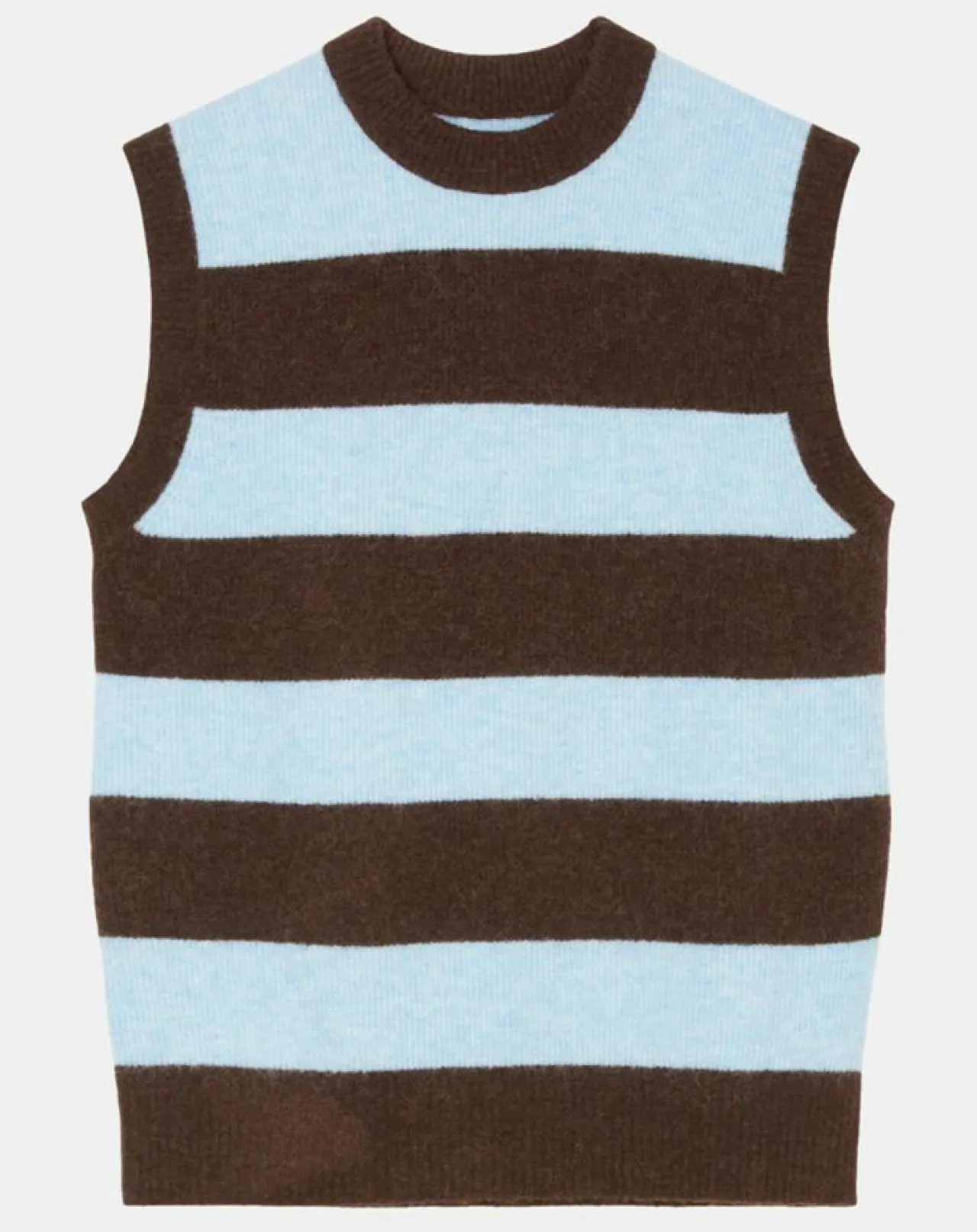 Pull sans manches en Laine & Alpaga mélangés rayé Colorblock bleu/marron