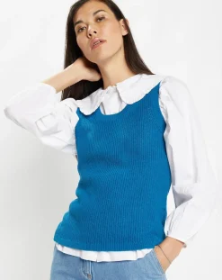 Pull sans manches en Maille mélangée Fido bleu moyen