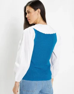 Pull sans manches en Maille mélangée Fido bleu moyen