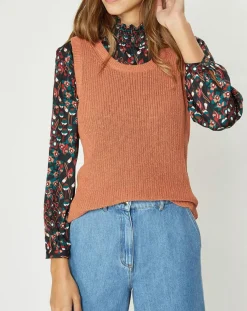 Pull sans manches en Maille mélangée Fido rouille