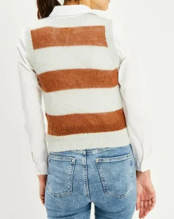 Pull sans manches en Mohair & Laine mélangés Timken rayé écru/camel