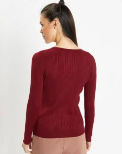 Pull tunisien en Maille côtelée Fya bordeaux