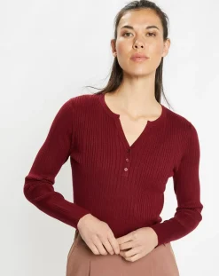 Pull tunisien en Maille côtelée Fya bordeaux