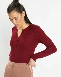 Pull tunisien en Maille côtelée Fya bordeaux