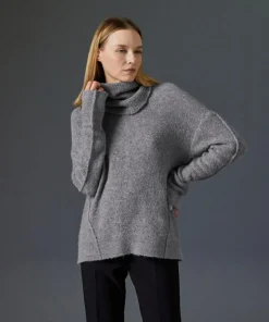 Pull Valériane col amovible gris moyen
