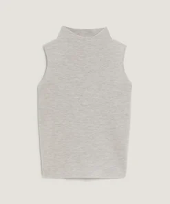 Pull Yvonne 100% laine sans manches col montant gris clair