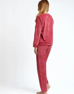 Pyjama en velours côtelé framboise