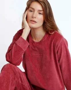 Pyjama en velours côtelé framboise