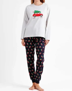 Pyjama Haut à manches longues & Pantalon Leila gris/bleu marine