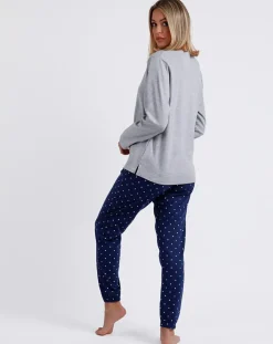 Pyjama haut à manches longues & pantalon gris/bleu marine