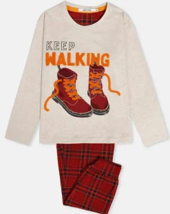 Pyjama Haut manches longues & Pantalon Yara beige/rouge