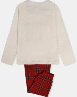 Pyjama Haut manches longues & Pantalon Yara beige/rouge