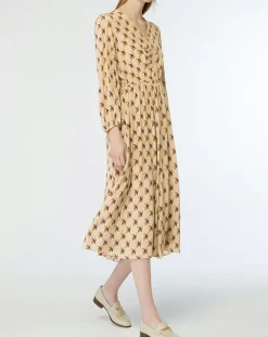 Robe 100% Soie Oxalis beige moyen