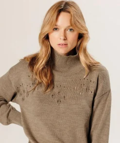 Robe Aliette ajourée 100% laine beige