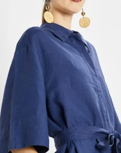 Robe Chemise 100% Lin Mid bleu moyen