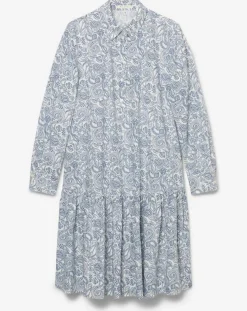 Robe chemise à volant imprimée bleu/blanc