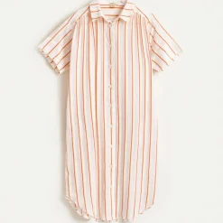 Robe chemise Angie texturée à fines rayures blanc/orange