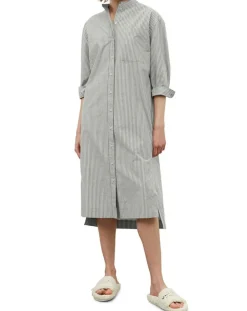 Robe Chemise Col Mao Rayée Kl gris/blanc