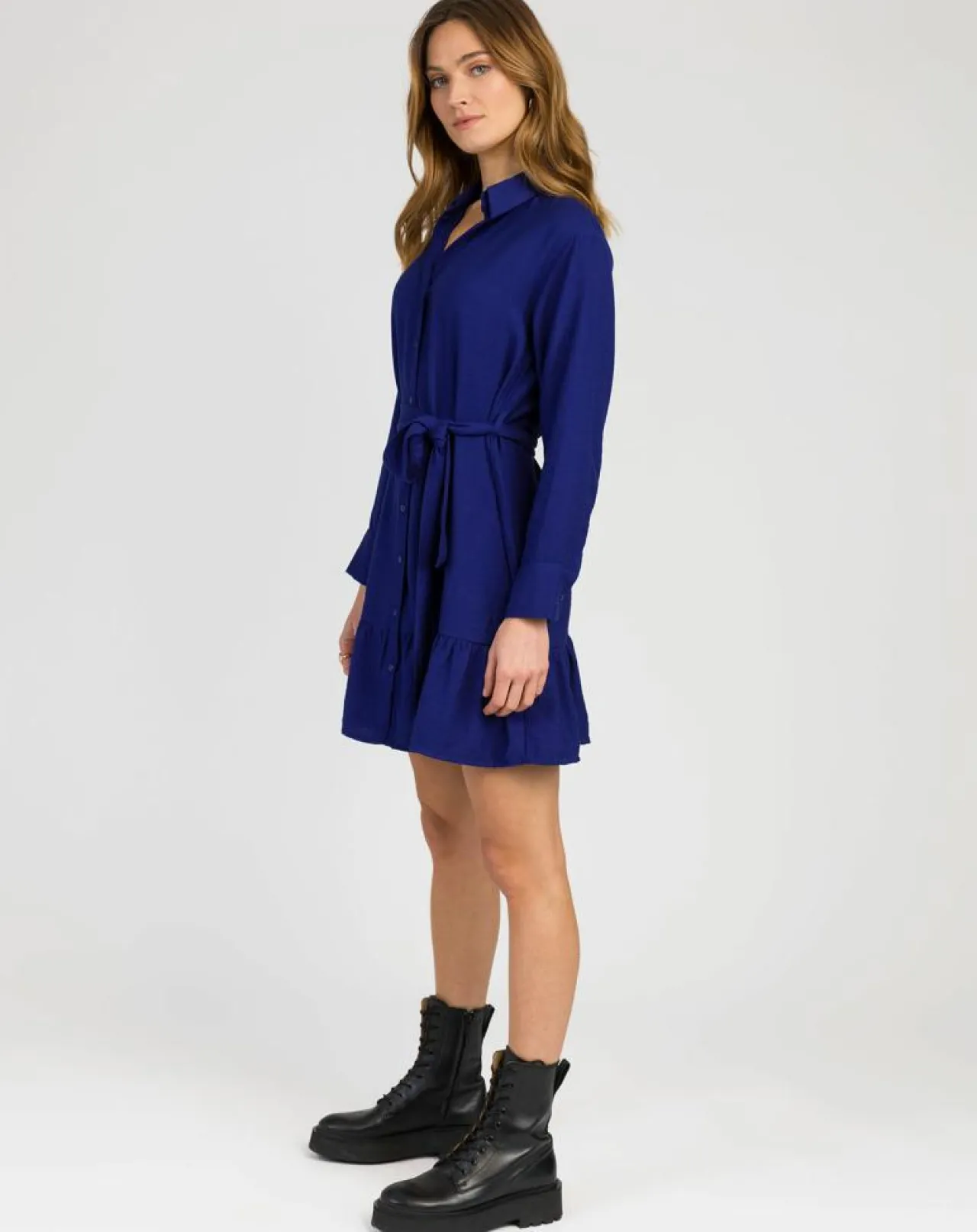 Robe chemise courte Mira bleu électrique