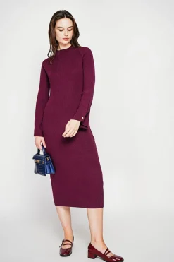 Robe col montant bordeaux