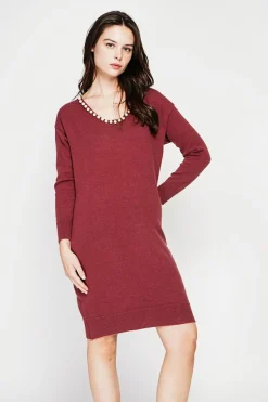Robe col perle bordeaux