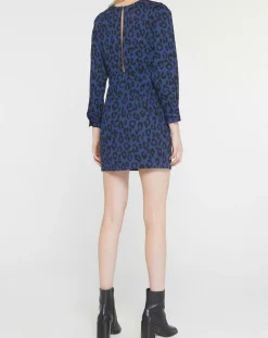 Robe court en Coton bio Clara imprimé léopard bleu/noir