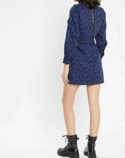 Robe court en Coton bio Clara imprimé léopard bleu/noir