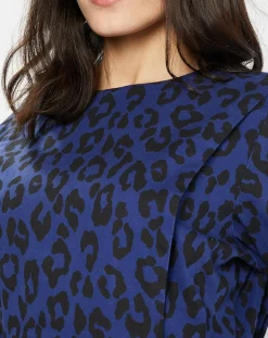 Robe court en Coton bio Clara imprimé léopard bleu/noir