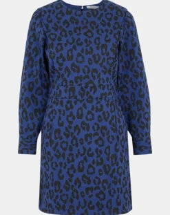 Robe court en Coton bio Clara imprimé léopard bleu/noir